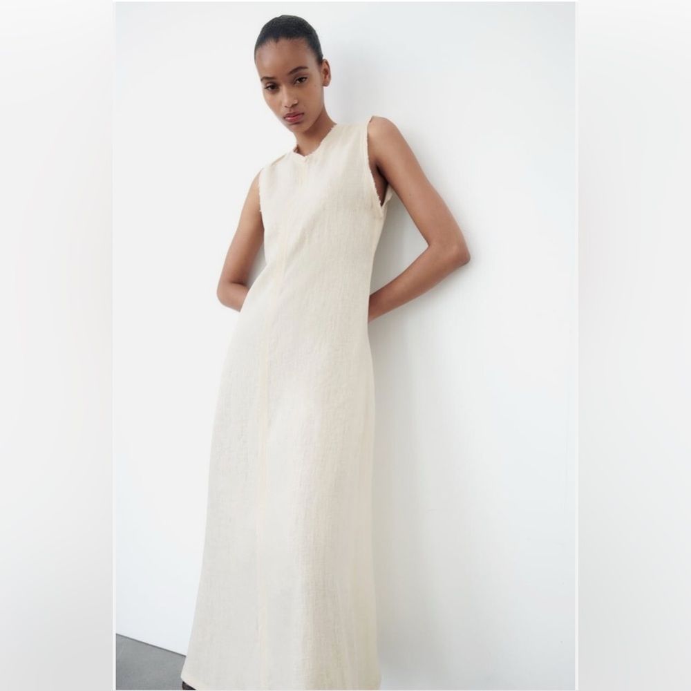Zara Elegant Cream Linen Maxi Dress